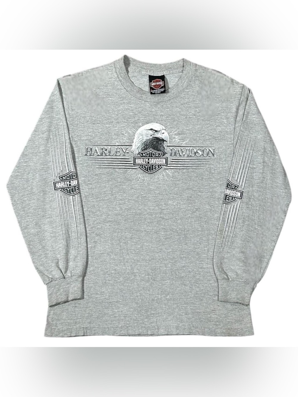 Vintage 90s Harley Davidson Eagle Thunder Long Sleeve Biker Shirt Grey Rare